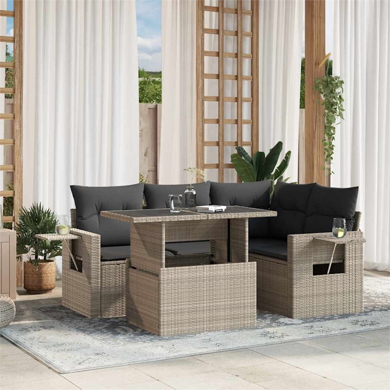 vidaXL 5 Piece Poly Rattan Sofa Set in Gray