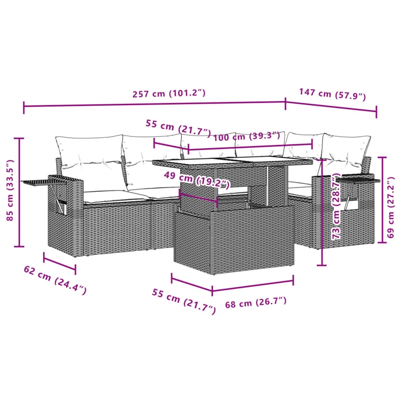 vidaXL 6 Piece Steel Sofa Set in Gray/Beige