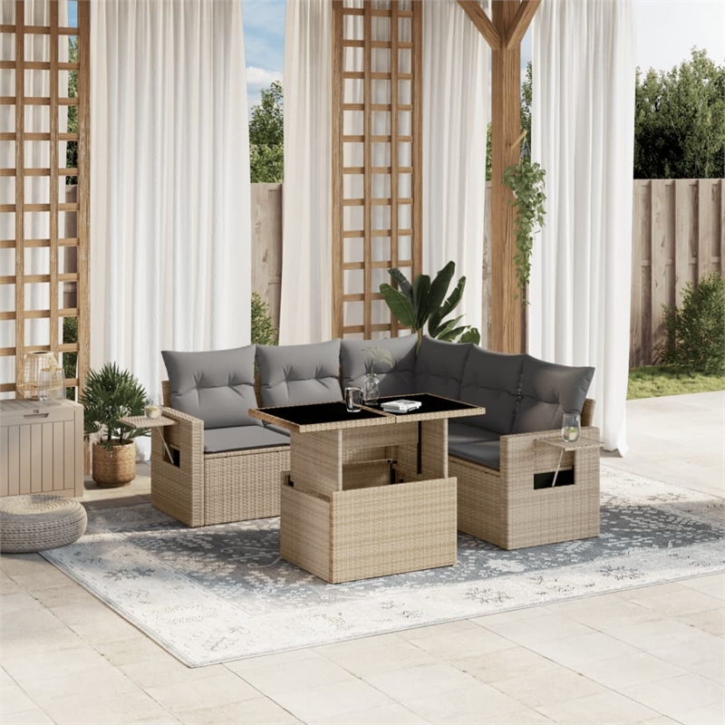 vidaXL 6 Piece Poly Rattan Sofa Set in Gray/Beige