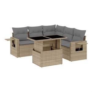 vidaXL 6 Piece Poly Rattan Sofa Set in Gray/Beige