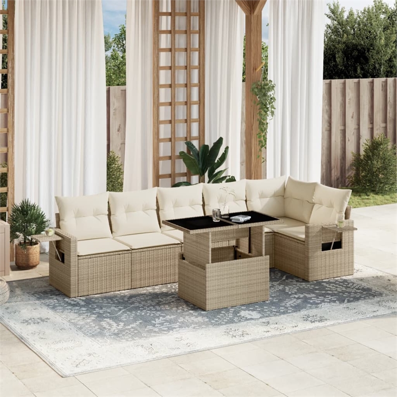 vidaXL 7 Piece Poly Rattan Sofa Set in Beige