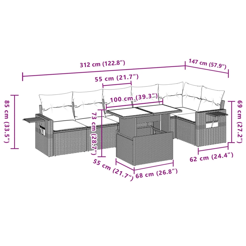 vidaXL 7 Piece Poly Rattan Sofa Set in Beige