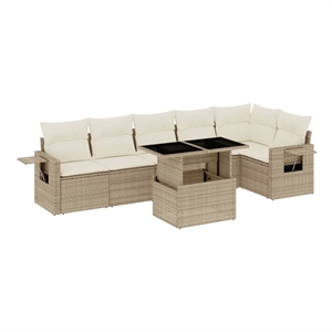 vidaXL 7 Piece Poly Rattan Sofa Set in Beige