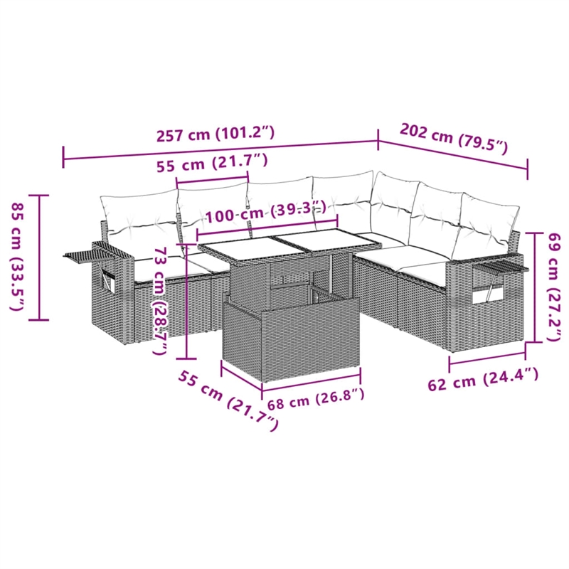 vidaXL 7 Piece Sofa Set in Gray/Beige