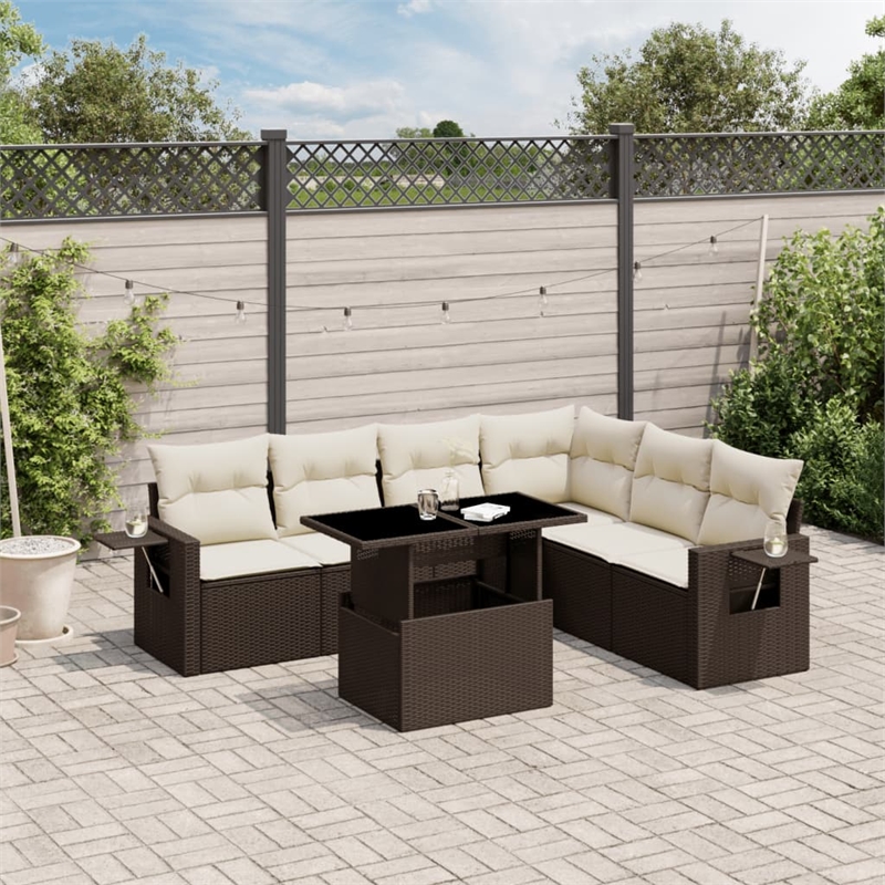 vidaXL 7 Piece Poly Rattan Large Sofa Set in Brown