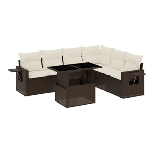vidaXL 7 Piece Poly Rattan Large Sofa Set in Brown