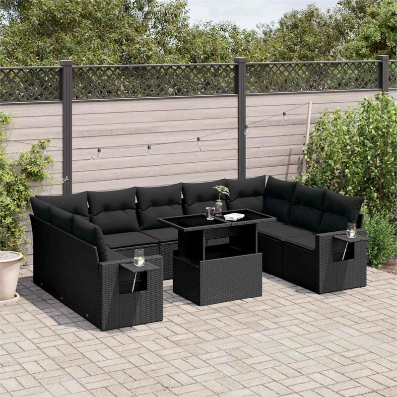 vidaXL 10 Piece Poly Rattan Sofa Set in Black