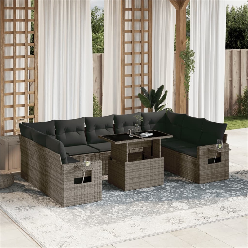 vidaXL 10 Piece Poly Rattan Sofa Set in Gray