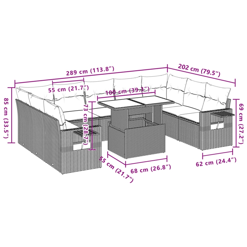 vidaXL 10 Piece Poly Rattan Sofa Set in Gray