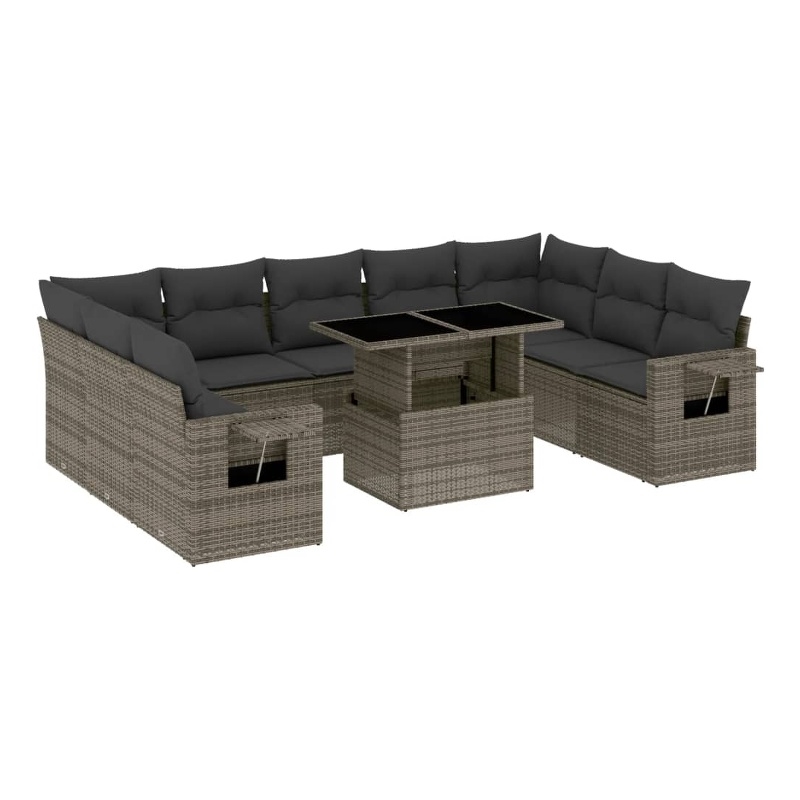 vidaXL 10 Piece Poly Rattan Sofa Set in Gray