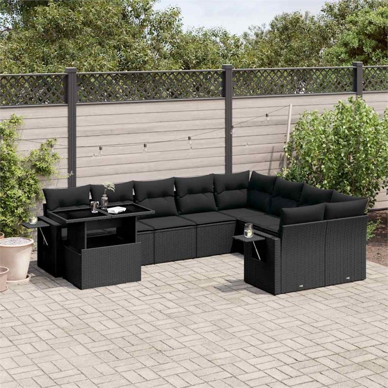 vidaXL 10 Piece Steel Small Sofa Set in Black