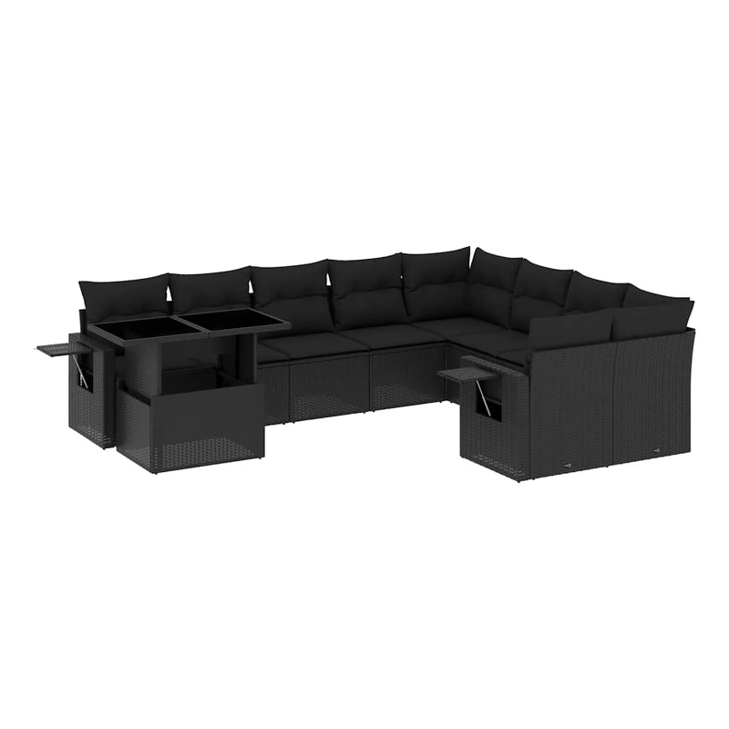 vidaXL 10 Piece Steel Small Sofa Set in Black