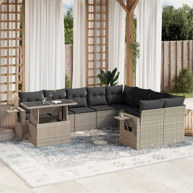 vidaXL 10 Piece Poly Rattan Sofa Set in Gray/Anthracite
