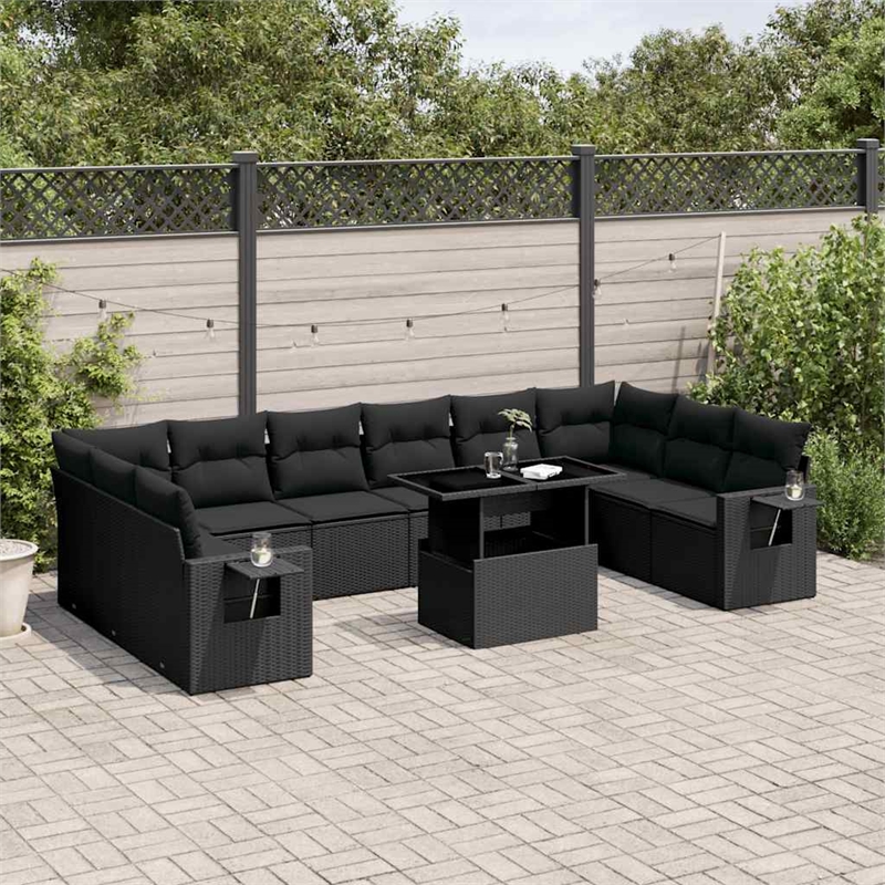 vidaXL 11 Piece Poly Rattan Sofa Set in Black