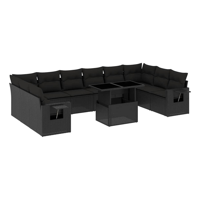 vidaXL 11 Piece Poly Rattan Sofa Set in Black