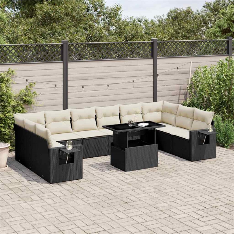 vidaXL 11 Piece Poly Rattan Sofa Set in Black/Cream