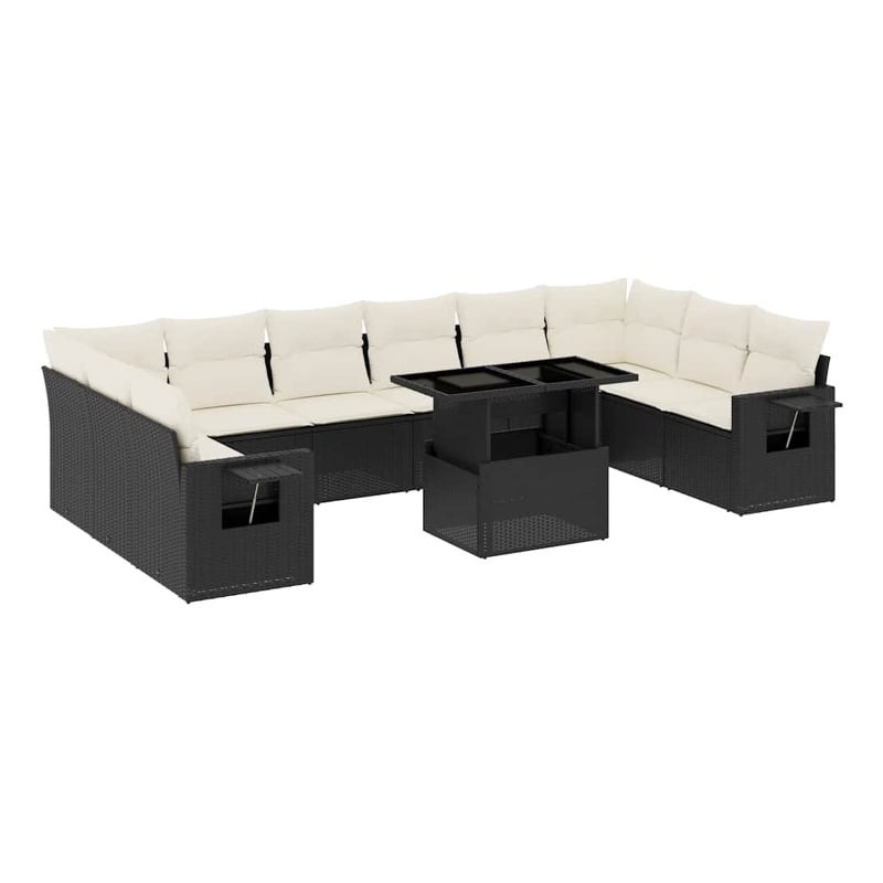 vidaXL 11 Piece Poly Rattan Sofa Set in Black/Cream
