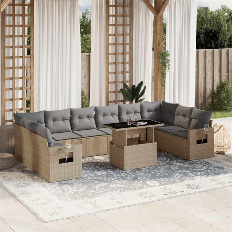 vidaXL 11 Piece Poly Rattan Sofa Set in Beige