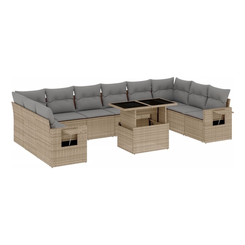 vidaXL 11 Piece Poly Rattan Sofa Set in Beige