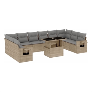 vidaXL 11 Piece Poly Rattan Sofa Set in Beige