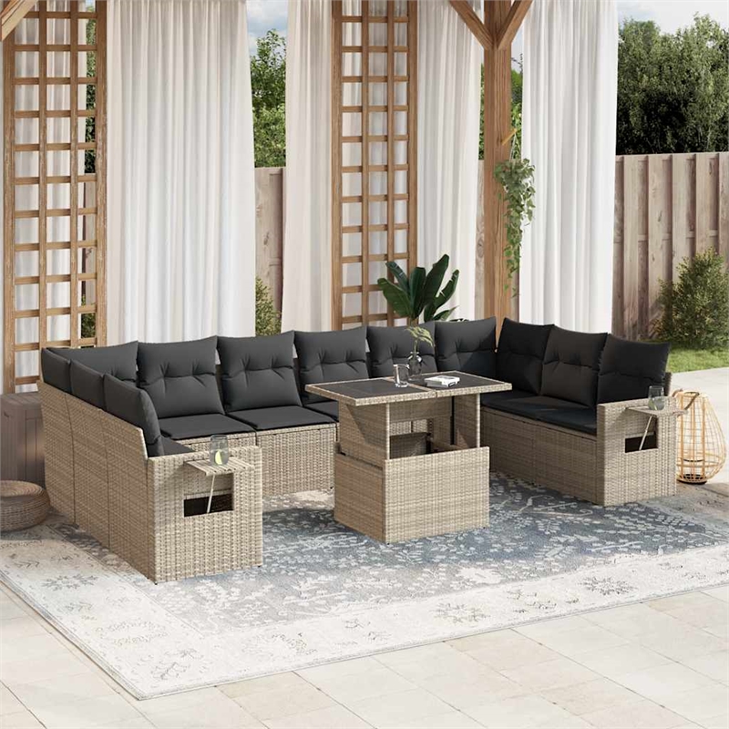 vidaXL 11 Piece Poly Rattan Large Sofa Set in Gray