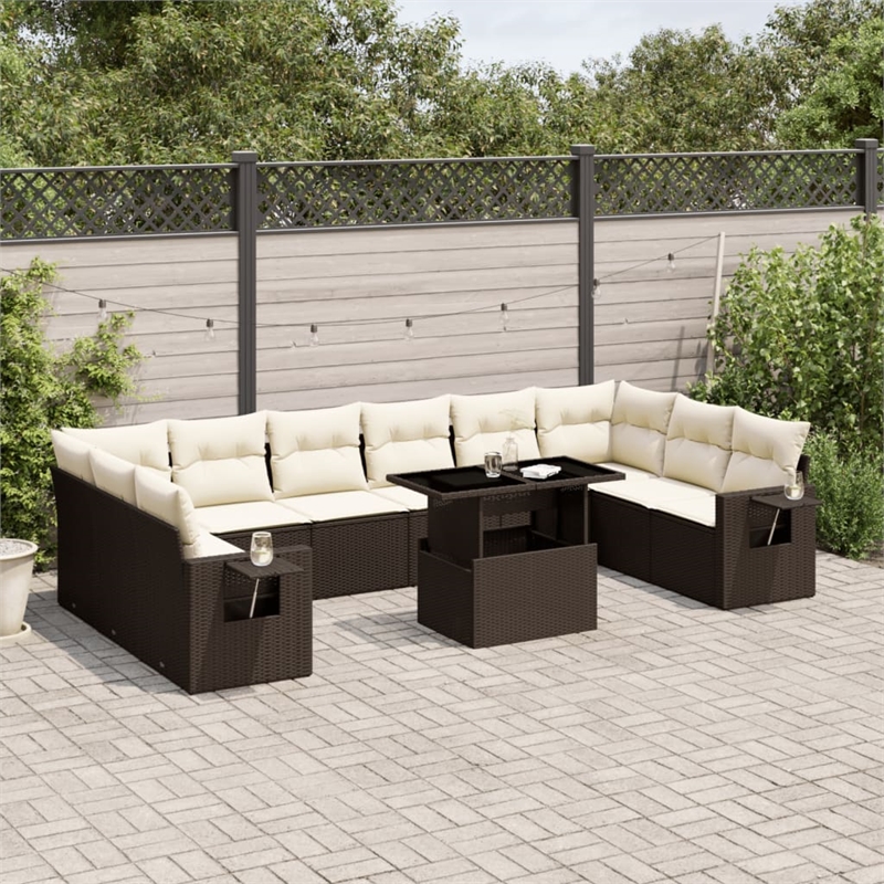 vidaXL 11 Piece Poly Rattan Sofa Set in Brown