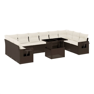 vidaXL 11 Piece Poly Rattan Sofa Set in Brown