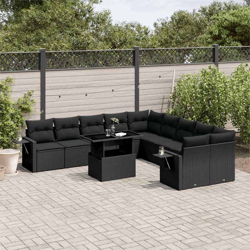 vidaXL 11 Piece Steel Large Sofa Set in Black