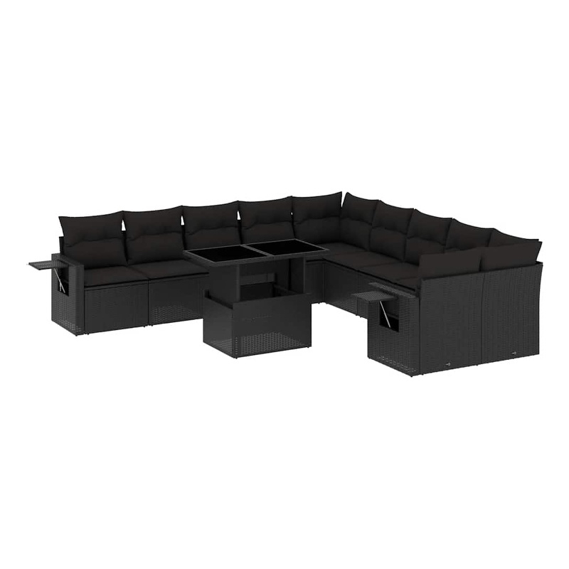 vidaXL 11 Piece Steel Large Sofa Set in Black