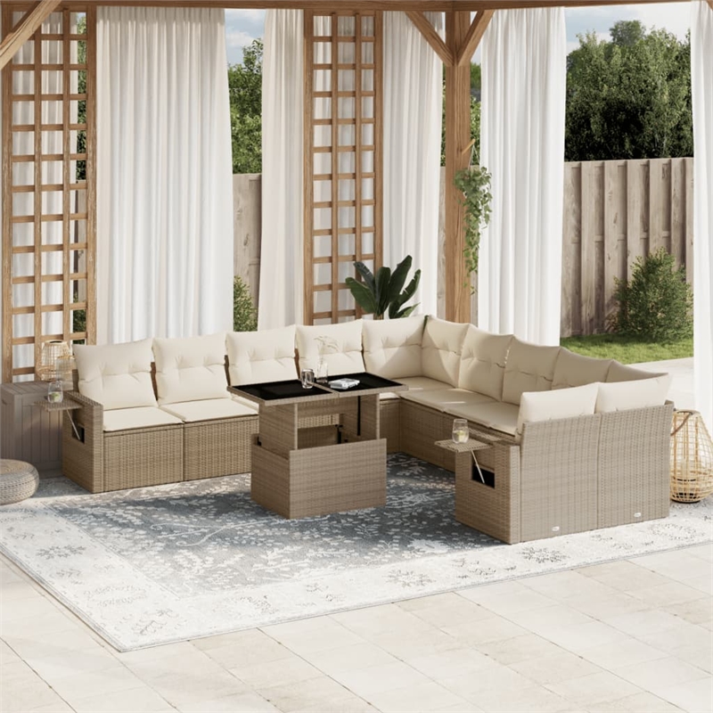 vidaXL 11 Piece Poly Rattan Large Sofa Set in Beige