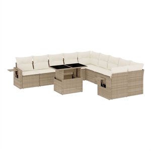 vidaXL 11 Piece Poly Rattan Large Sofa Set in Beige