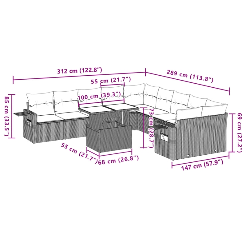 vidaXL 11 Piece Steel Sofa Set in Beige