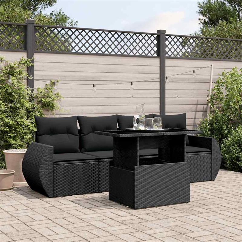 vidaXL 5 Piece Poly Rattan Sofa Set in Black