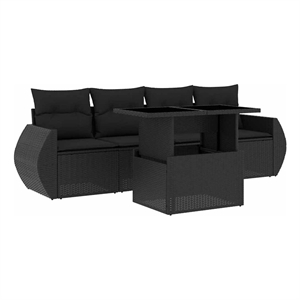 vidaXL 5 Piece Poly Rattan Sofa Set in Black