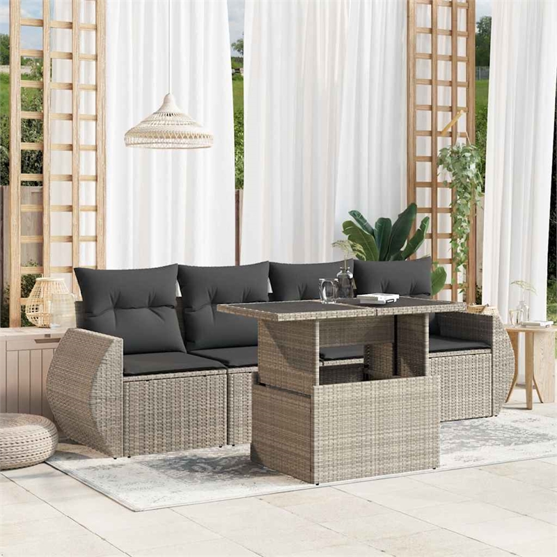 vidaXL 5 Piece Poly Rattan Patio Sofa Set in Gray
