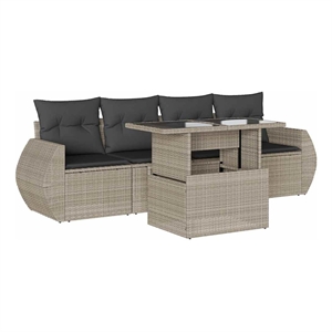 vidaXL 5 Piece Poly Rattan Patio Sofa Set in Gray
