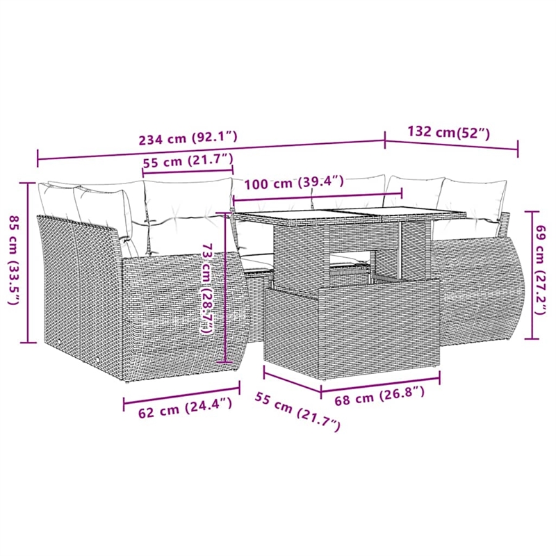 vidaXL 7 Piece Poly Rattan Sofa Set in Gray/Anthracite