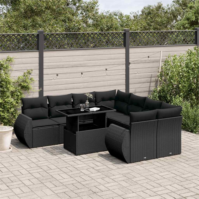 vidaXL 9 Piece Steel Sofa Set in Black
