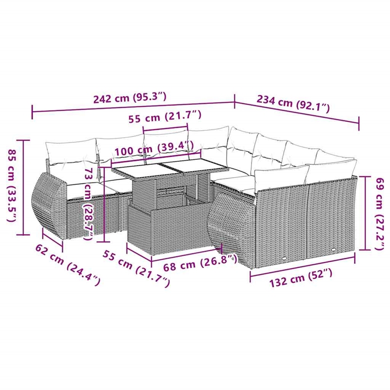 vidaXL 9 Piece Steel Sofa Set in Black