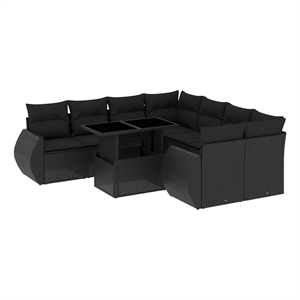 vidaXL 9 Piece Steel Sofa Set in Black