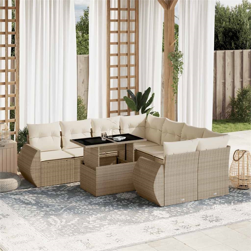 vidaXL 9 Piece Steel Small Sofa Set in Beige