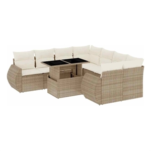 vidaXL 9 Piece Steel Small Sofa Set in Beige
