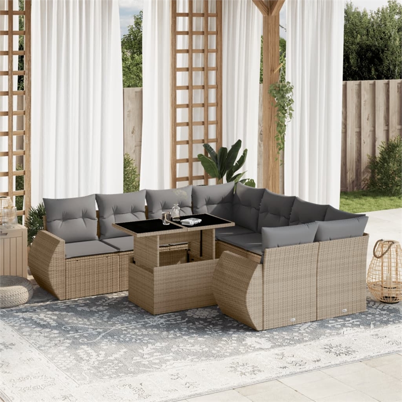 vidaXL 9 Piece Sofa Set in Gray/Beige