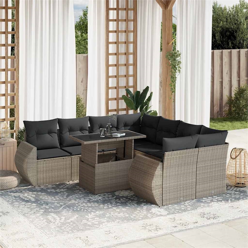 vidaXL 9 Piece Poly Rattan Small Sofa Set in Gray/Anthracite