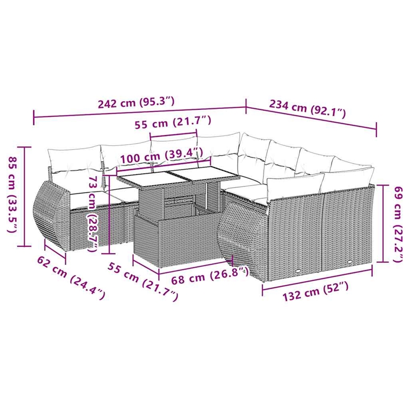 vidaXL 9 Piece Poly Rattan Small Sofa Set in Gray/Anthracite