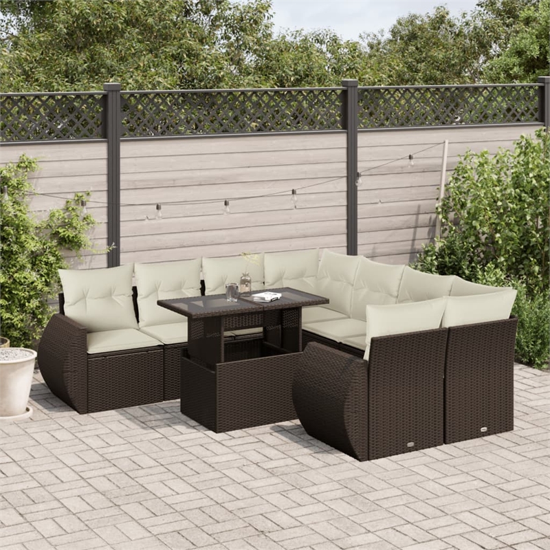 vidaXL 9 Piece Steel Large Sofa Set in White/Brown/Cream