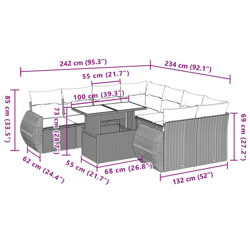 vidaXL 9 Piece Steel Large Sofa Set in White/Brown/Cream