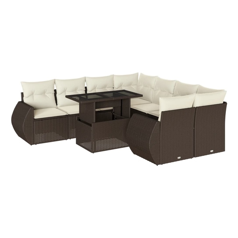 vidaXL 9 Piece Steel Large Sofa Set in White/Brown/Cream