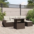 vidaXL 6 Piece Steel Small Sofa Set in White/Brown/Cream