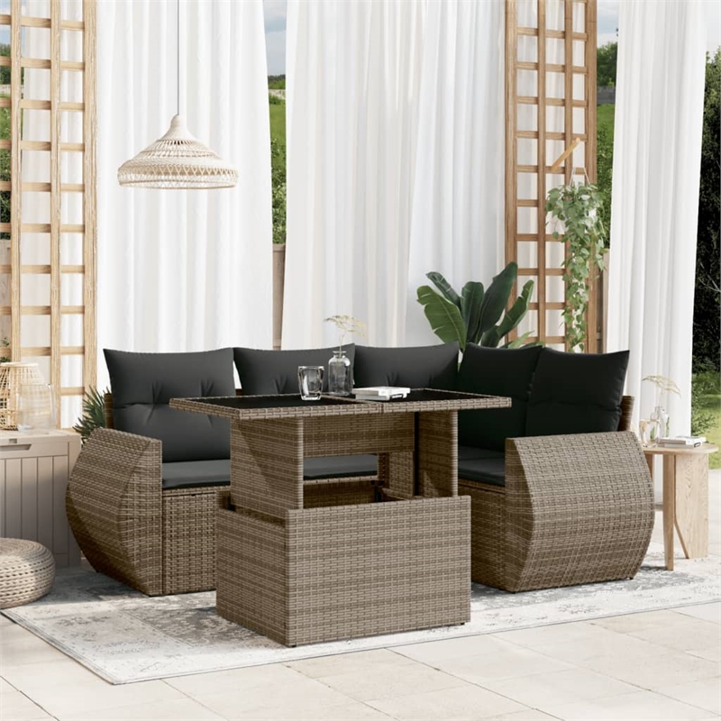 vidaXL 5 Piece Poly Rattan Sofa Set in Gray